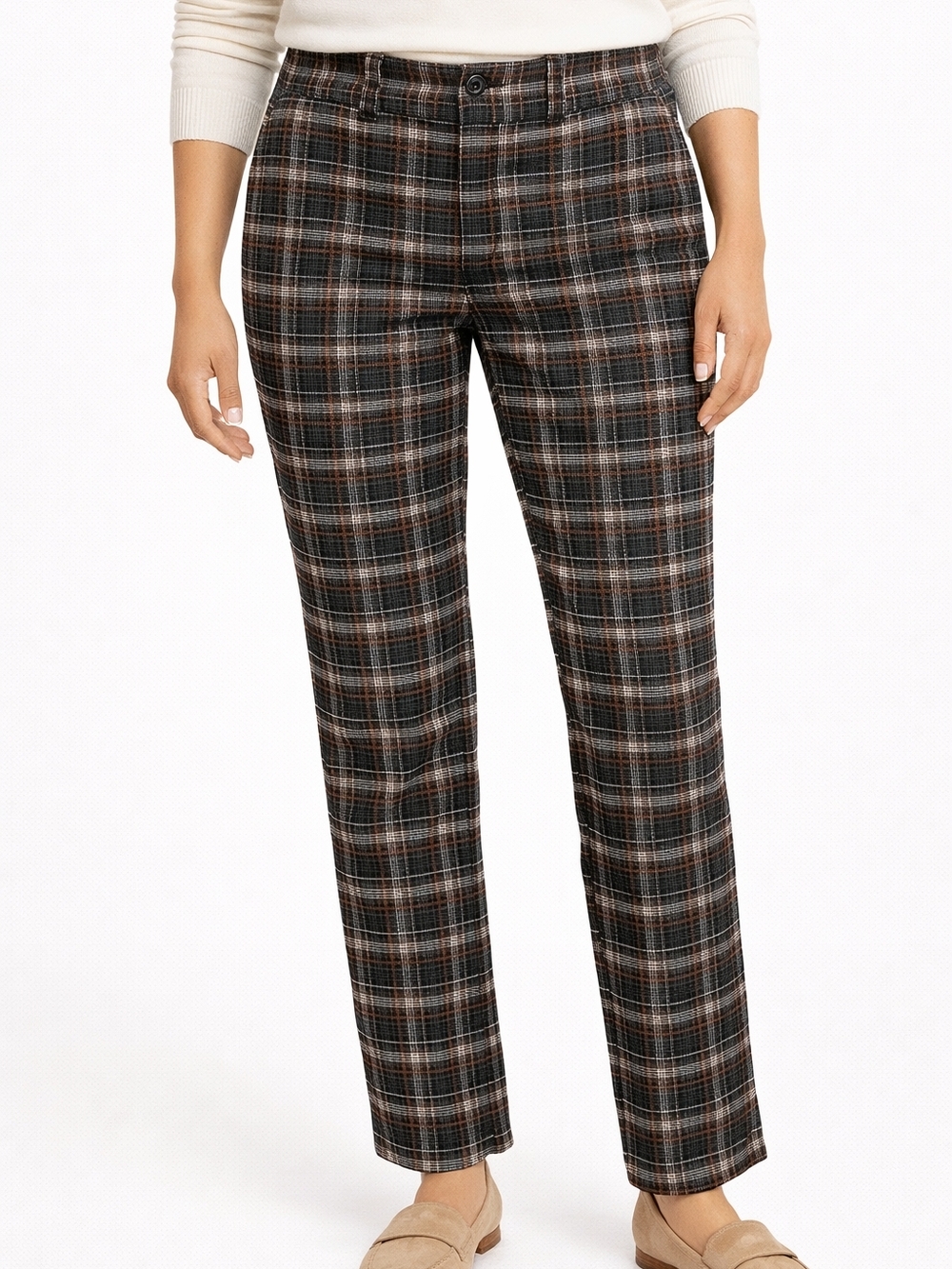 American Eagle Plaid Straight-Leg Pants Super Hi-Rise Skinny Trouser Stretch.